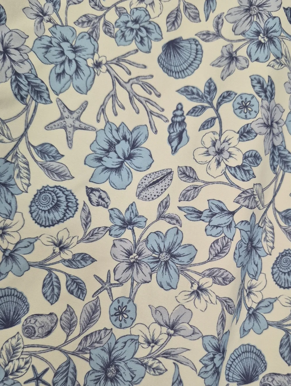 GB Girls Blue Floral Seashell Print Long Sleeve Rash Guard Top Size 12 NWT
